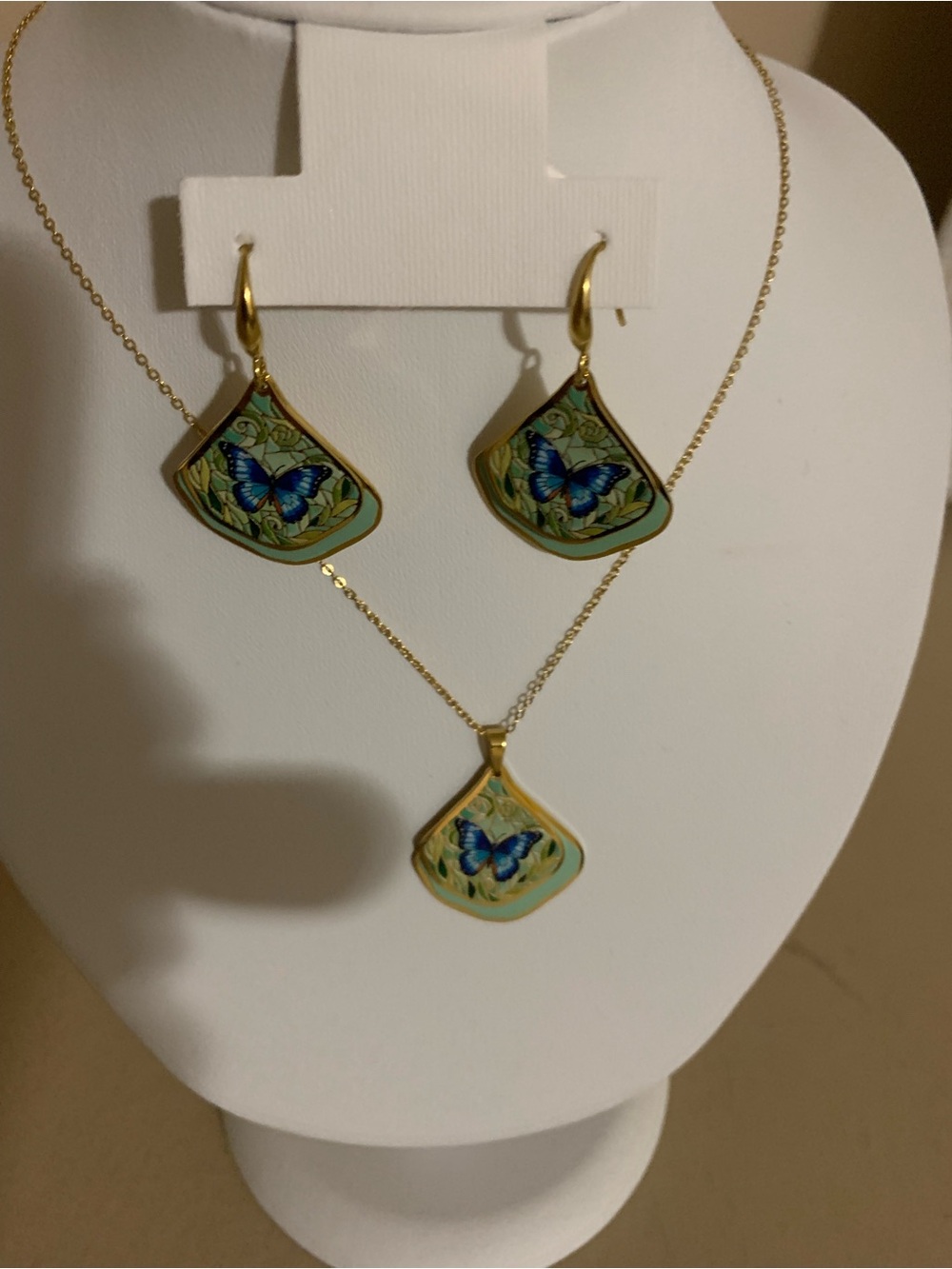 Gold-Tone Blue Butterfly Pendant Necklace & Earring Set - Picture 3 of 3